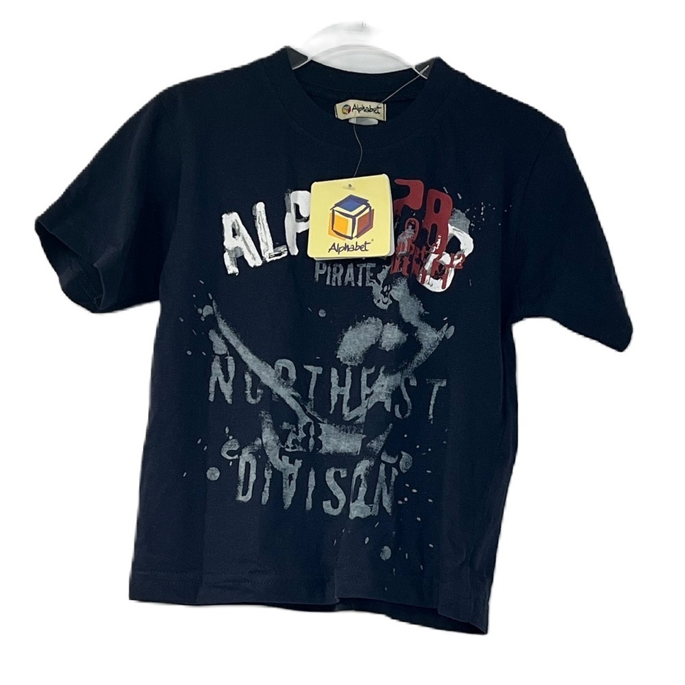NWT Alphabet Boys sz 2 navy graphic logo casual cotton short sleeve tee pirate
